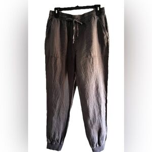 Magaschoni Womens Joggers Charcoal Elastic Waist Slash Pockets Pants Linen M